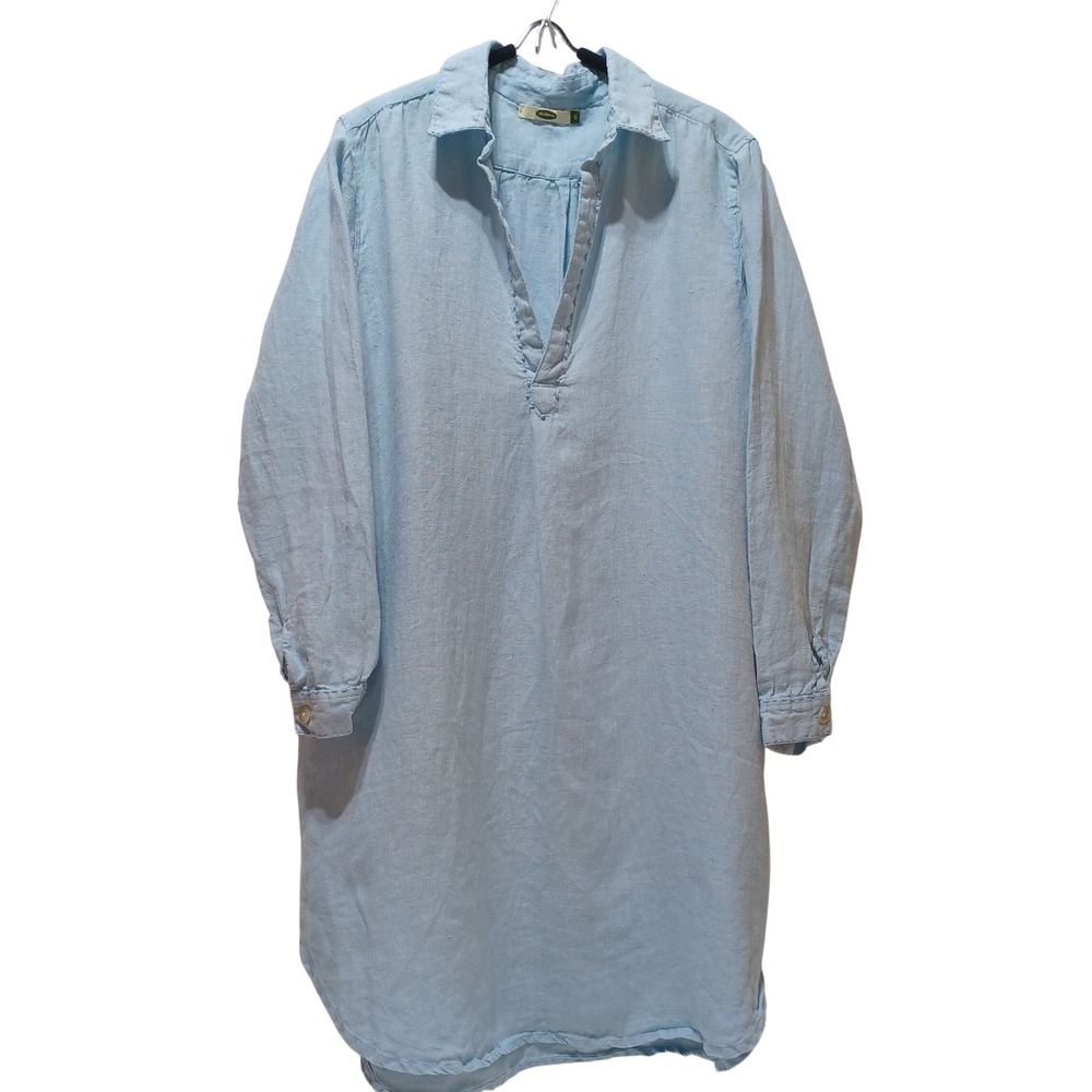 Dolma 100% Linen Tunic‎ Dress Small Blue Relaxed Resort Wear Vacation Cover Up